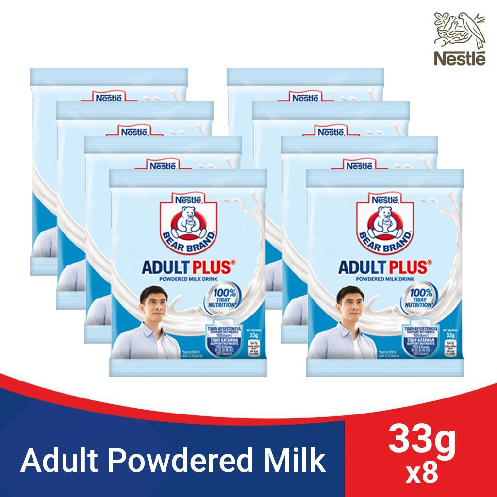 BEAR BRAND Adult Plus Milk Powder 33g - Pack of 8